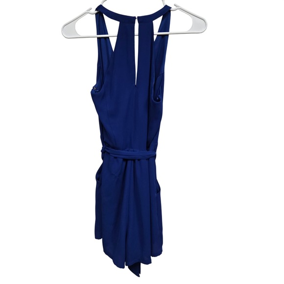 Express Royal Blue V Neck Wrap Tie Waist Sleeveless Romper Size 0 - Picture 3 of 11